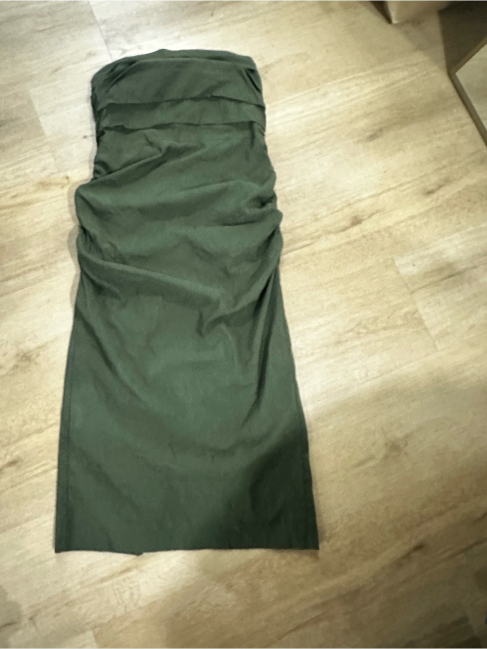 Anthropologie Strapless Olive Midi Dress